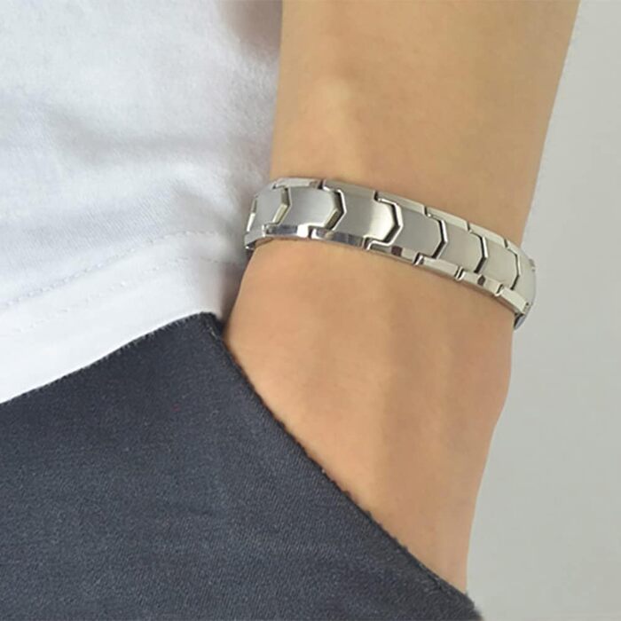 Чоловічий магнітний браслет TITAN, дворядний, знівелює статичну електрику (срібний магнітний браслет)