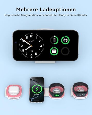 Зарядна станція 2-в-1 для Apple Watch та iPhone MagSafe (Рожева) з мережею 20W