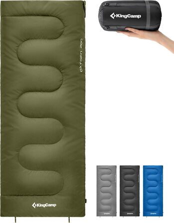 KingCamp 3-Season Sleeping Bag - Lightweight, Waterproof & Warm for Adults & Kids - Camping & Outdoor Sleeping Bag (Olive Green)