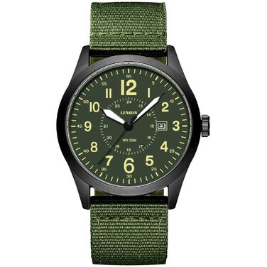 Годинник чоловічий LN LENQIN Military 30M водонепроникні годинники з датою, кварцові, тактичні, з нейлоновим ремінцем (зелено-чорний)