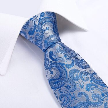 Краватка чоловіча DiBanGu шовкова блакитна з візерунком пейслі, комплект з кишеньковою хустинкою та запонками для весілля, універсальний розмір