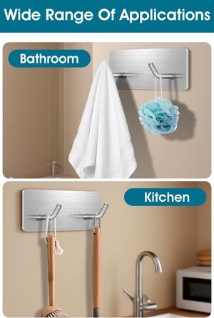 Самоклеючі гачки Haken - набір 6 шт. з нержавіючої сталі 304, без свердління, для ванної, кухні та вітальні