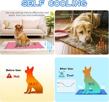 Килимок охолоджуючий для собак та котів, самоохолоджуючий, 50x40 см, з нетоксичним гелем (рожевий)