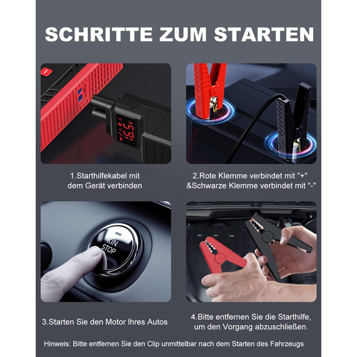 Портативний акумулятор для авто з компресором 150PSI, 7000A, 12V, 8L/10L (бензин/дизель), з запальничкою, LED-ліхтарик B195