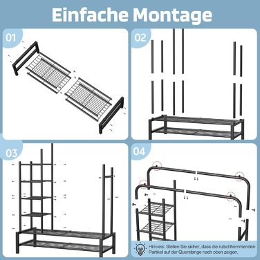 Вішалка для одягу в спальню та вітальню, подвійна, чорна - міцна конструкція 100 кг, з полицями для зберігання