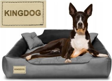 KingDog Microfiber Dog and Cat Bed with Two Cushions, Dog Cushion, Dog Basket, Pet Bed, Washable, Waterproof Material (Inner Dimensions: 40x30cm / Outer Dimensions: 55x45cm, Grey/Black)