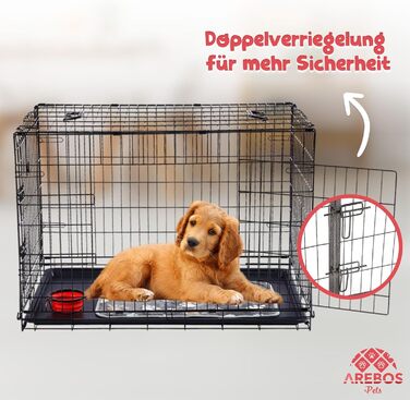 Клітка для собак Arebos | Транспортна переноска для собак, розкладна | Чорна клітка для собак, 92.5 x 60 x 66 см