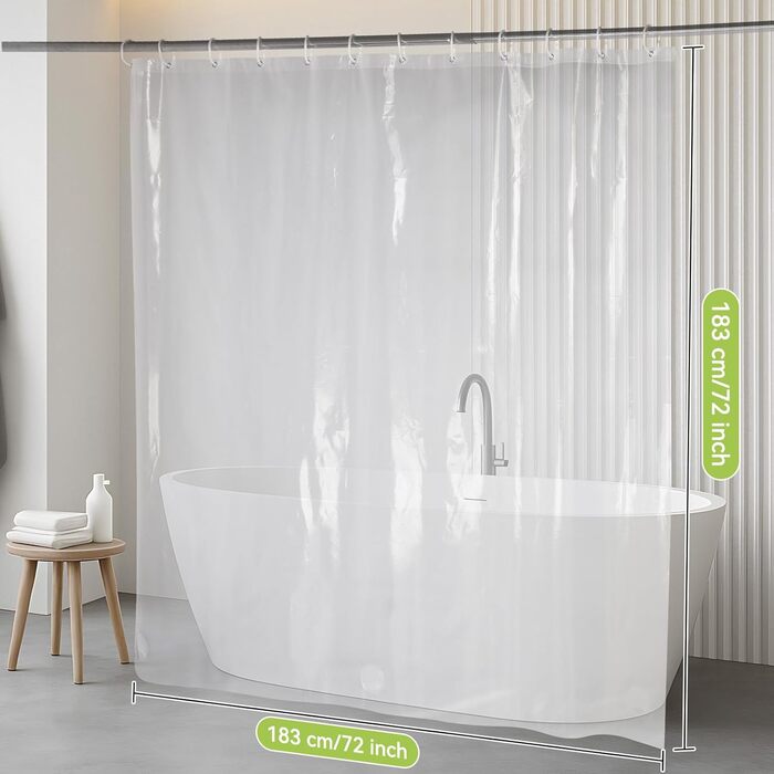 Шторка для душу OTRAKI 200x200 см, антигрибкова, EVA, прозора, без ПВХ, екологічна, 12 кілець