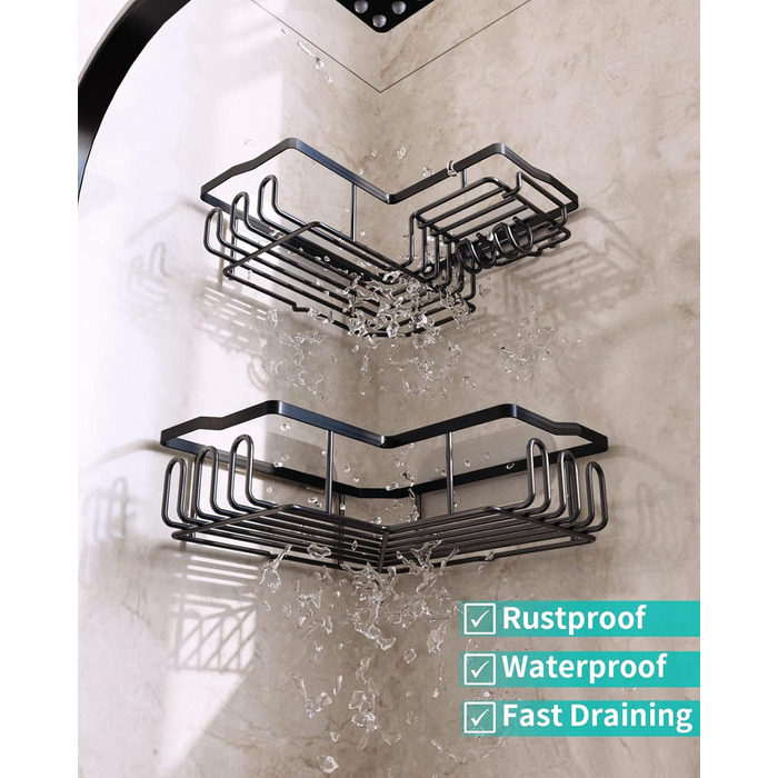 Дзеркальна поличка для душу HapiRm без свердління - органайзер для ванної кімнати та кухні з 11 гачками, мильниця, тримач для бритви, кріплення на присосках, 3 наклейки