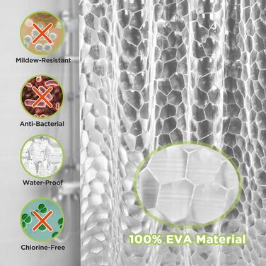 Шторка для душу OTRAKI 200 x 200 см, антигрибкова, EVA, прозора, PVC-free, екологічна, з кільцями, водонепроникна, напівпрозора, 12 кілець