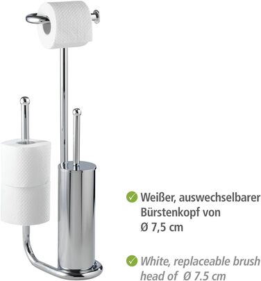 Набір для туалету WENKO Stand WC-Garnitur Universalo Chrom, з тримачем туалетного паперу та щіткою для унітазу, з хром-сталі, 20 x 62,5 x 23 см