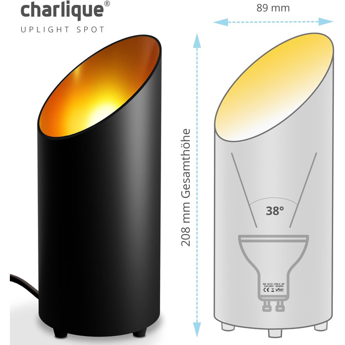 LED підлоговий світильник uplight, чорний, 6 Вт, набір 2 шт., для внутрішнього освітлення, GU10, 230В, тепле світло 2700K