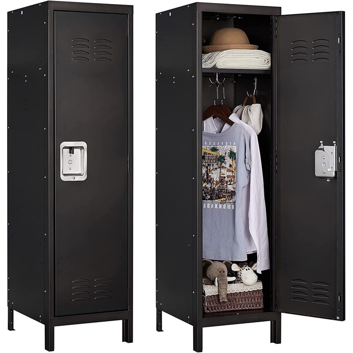 Metal locker with lockable doors, industrial steel cabinet for school, home, office, garage, H140*W38*D46 cm