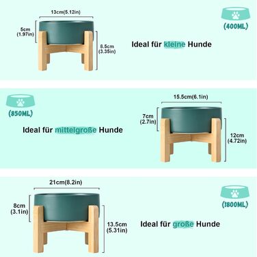 Набір мисок для корму для собак і котів SpunkyJunky з кераміки, піднятий на підставці з бамбука (2 шт. по 400 мл, зелений)