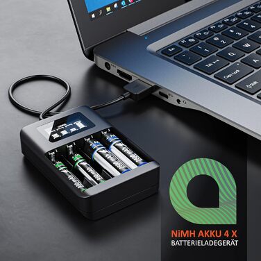 Зарядний пристрій для акумуляторів CSL - 4 слоти AA/AAA NiMH з LCD-дисплеєм, чорний