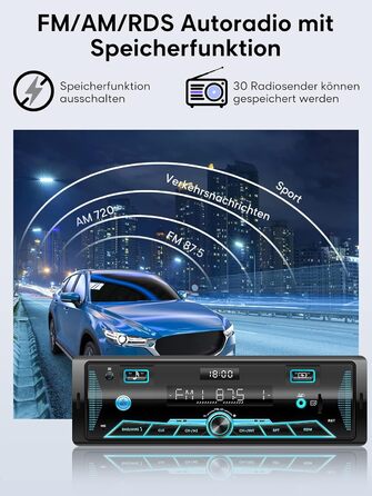 Автомобільна магнітола RDS Bluetooth 9-24В, FM/AM, MP3, USB, SD, AUX, з пультом, 7 кольорів підсвічування, гучний зв'язок