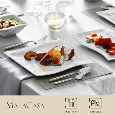 MALACASA Flora Marble Porcelain Dinnerware Set - 30 Piece Service with Coffee Cups, Saucers, Dessert Plates, Soup Plates & Dinner Plates (Gray)