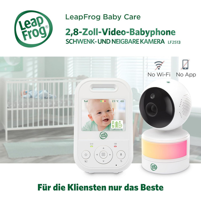 Відеоняня LeapFrog LF2513 без Wi-Fi, IPS LCD екран 2.8 дюйма, поворотна, нічне бачення, 300 метрів, датчик температури
