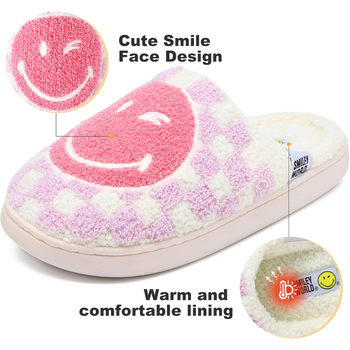 Домашні тапочки Smileyworld® для жінок та чоловіків з піною Memory Foam, м'які, теплі, плюшеві, для дому, рожеві, білі (фіолетовий у клітинку, 40/41 EU)