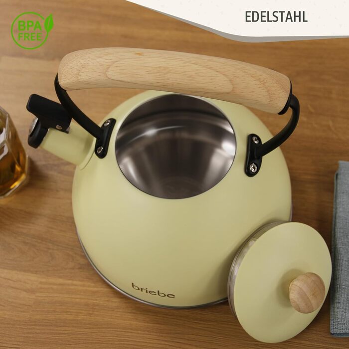 Чайник Induktion Retro 2.3L Edelstahl з ручкою Cool-Touch, жовтий, для чаю та кави
