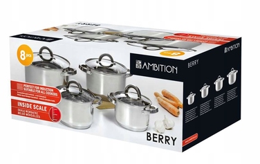 Набір каструль Ambition Berry з нержавіючої сталі, 8 предметів