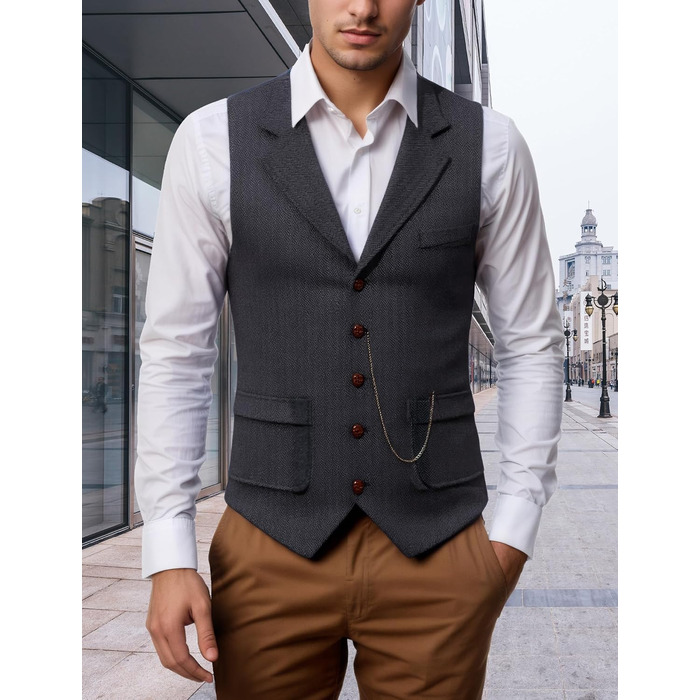 Чоловічий жилет для костюма AIEEO твід ретро смокінг Slim Fit сірий (S)