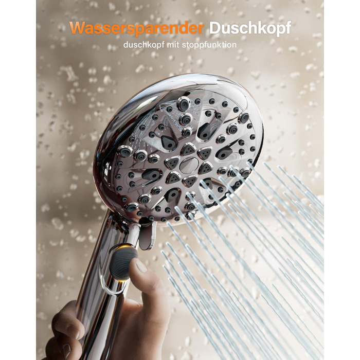 Cobbe Shower Head - Water-saving, pressure-boosting with stop function, handheld shower with 7+2 spray patterns, shower head with strong jet for cleaning bathtub made of ABS, Chrome