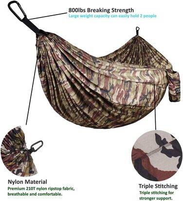 Гамак подвійний кемпінговий Gold Armour XL камуфляж (Camouflage II) з ременями для дерев - для відпочинку на природі та вдома