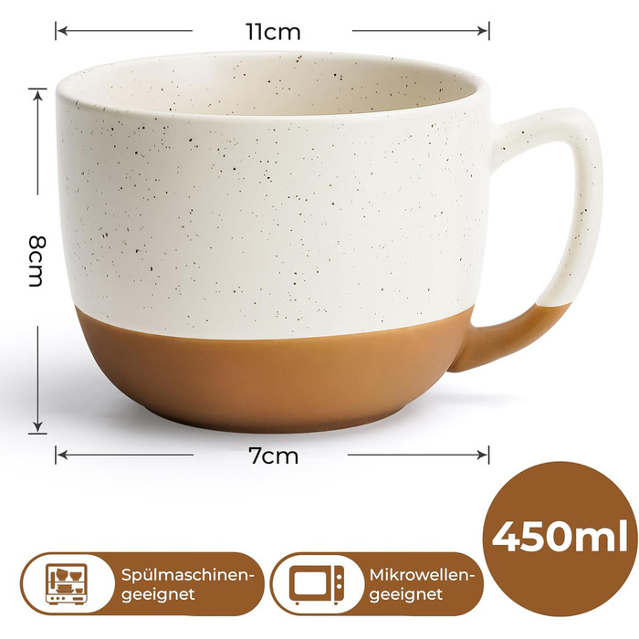 MIAMI – Set of 4, 15.2 oz Ceramic Latte Cups – Elegant, Modern Coffee Cup Set for Cafe, Tea, Hot Chocolate - Dishwasher & Microwave Safe – Aura Collection