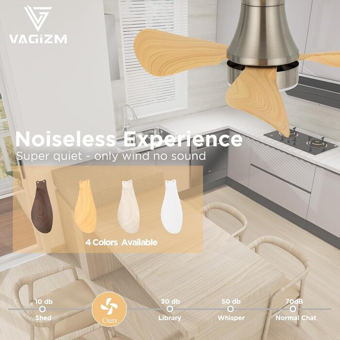 Стеляний вентилятор з підсвіткою для спальні: 76 см, тихий вентилятор з пультом дистанційного керування для вітальні - DC мотор, крила з імітацією натурального дерева, таймер, VV (під деревом, 3)