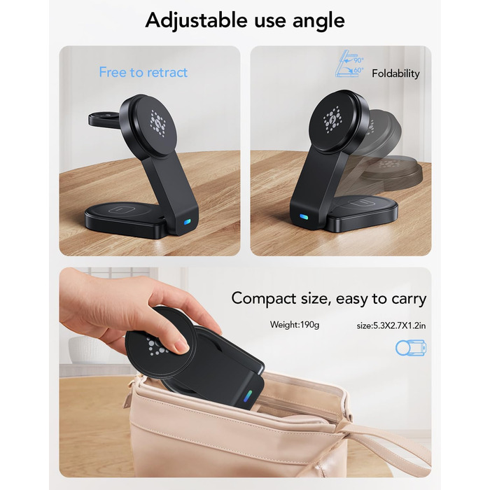 Магнітна складана бездротова зарядка 3-в-1 для Apple iPhone, iWatch, AirPods (Чорний)