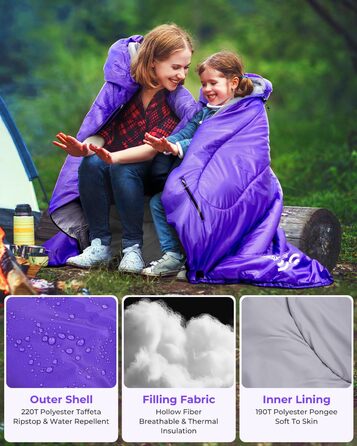 3-4 Season Sleeping Bag - Waterproof, Lightweight Sleeping Bag for Camping, Travel & Outdoor Activities - 220x84cm, 1.9KG (Violet)