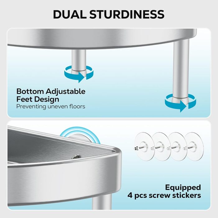 Поличка для душу Nieifi без свердління, кутова, нержавіюча сталь, 4 яруси, чорна, для ванної кімнати та душу