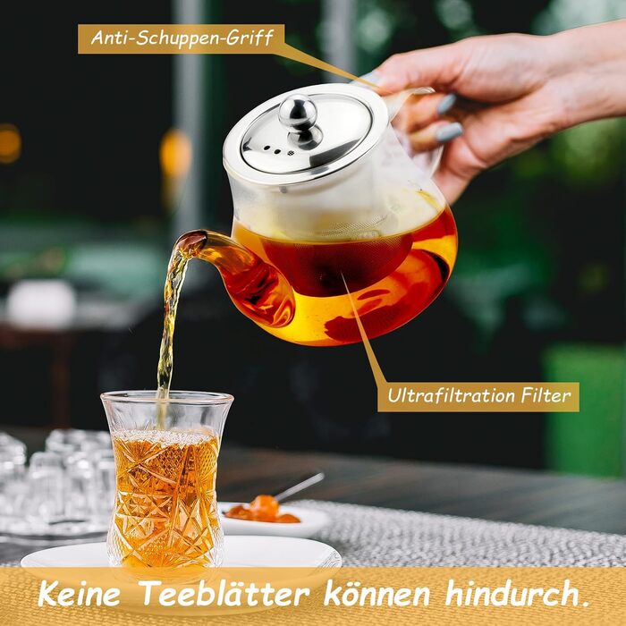 Чайник скляний Honneeo 450 мл з знімним фільтром, для листового чаю, трав'яних зборів та фруктів