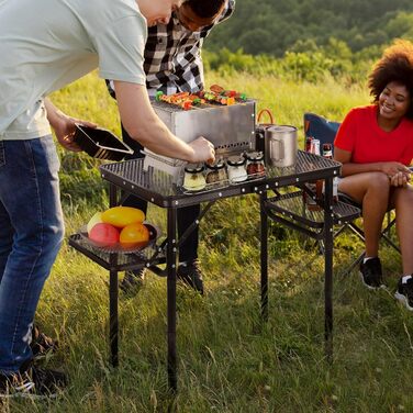 Складний стіл для кемпінгу REDCAMP 60x40 см для пікніка, BBQ, приготування їжі. Легкий, алюмінієвий, з регульованими ніжками, чорний (90x41 см)