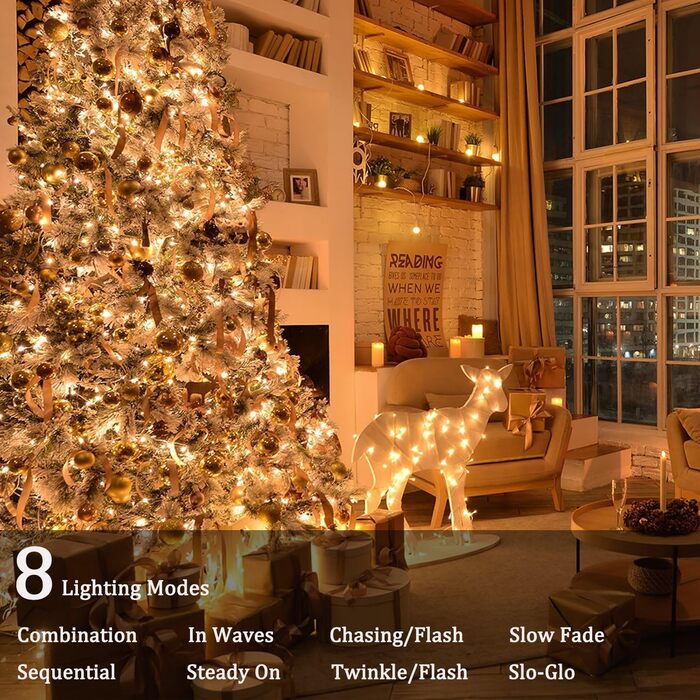 Льохтерна гірлянда Joomer на 20 метрів, 200 LED, тепле світло, таймер, 8 режимів, для прикраси ялинки, балкона, кімнати, вечірки, весілля, фестивалю, вологостійка