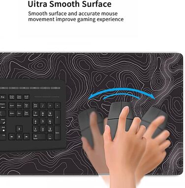 Великий килимок для миші AQQA (88,9 x 43,2 см) з топографічною картою, для геймінгу, офісу та ноутбука, чорний
