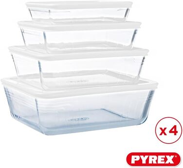 Pyrex® - Cook & Freeze – 4 Glass Containers with Airtight Lid (0.8 l, 1.5 l, 2.6 l, 4 l) – specially designed for freezing – BPA-free