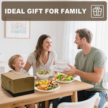 Набір посуду 36 предметів – незламний, легкий, з 26 oz мисками, десертними та обідніми тарілками, придатний для миття в посудомийній машині, багаторазовий, подарунок для дому, для щоденного використання, білий (набір з 6 комплектів)