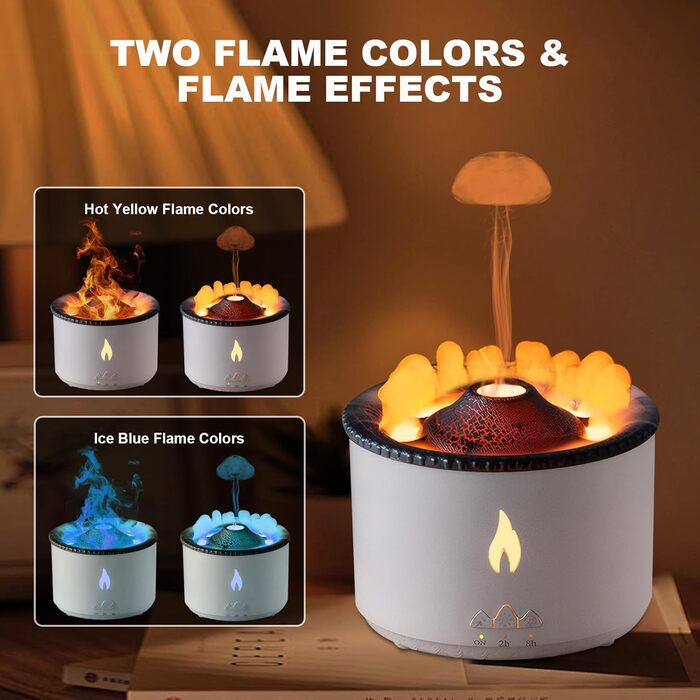 Vulkan Humidifier Flame Aroma Diffuser: 360ml Aromatherapy Humidifier 2 Mist Modes Humidifier Remote Control Oil Cold Mist Diffuser with Night Light for Home, Gym