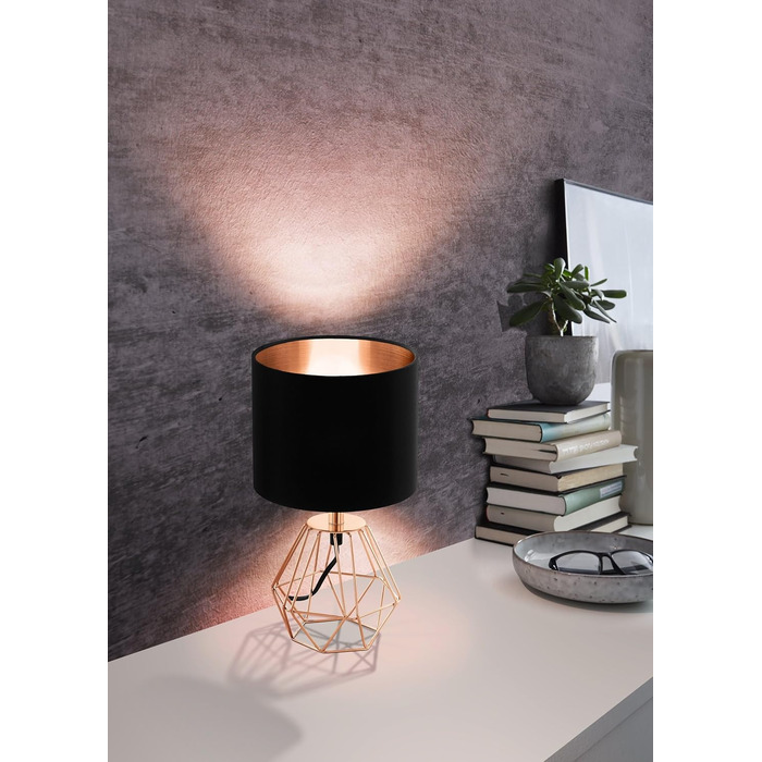 Торшер EGLO Carlton 2: вінтажна настільна лампа з металу та тканини, колір мідний/чорний