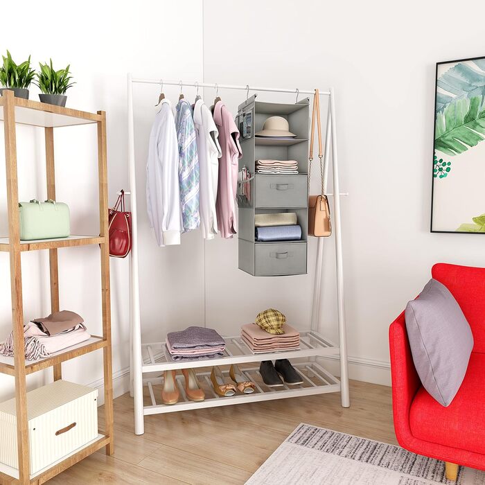 Органайзер для шафи MAX Houser з 5 полицями, Економія місця, Тканинні полиці з 4 кишенями збоку, Складаний, Бежевий