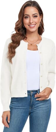 Жакет KESSER з довгими рукавами, в'язаний, осінньо-зимовий, класичний з ґудзиками, круглий виріз, в'язаний кардиган, елегантний, повсякденний, в'язаний жилет (білий, XXL)