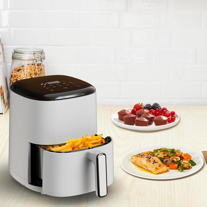 Аерофритюрниця Tefal Easy Fry Compact 3 л, 10 програм, сенсорне управління, антипригарне покриття, енергозберігаюча, світло-сіра