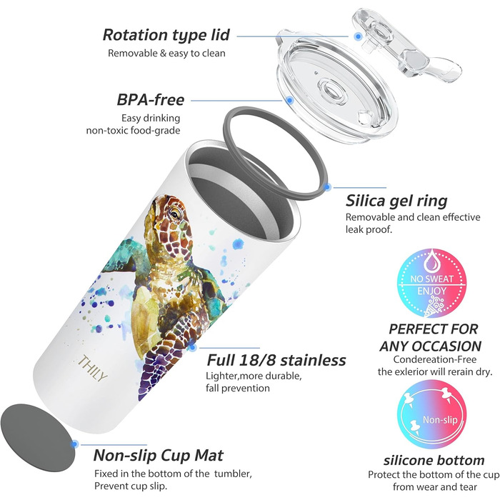 Термос THILY 780 мл з нержавіючої сталі, 2 шт. (Золотий мармур + Синій мармур) – ізольований, з кришкою, для кави та напоїв