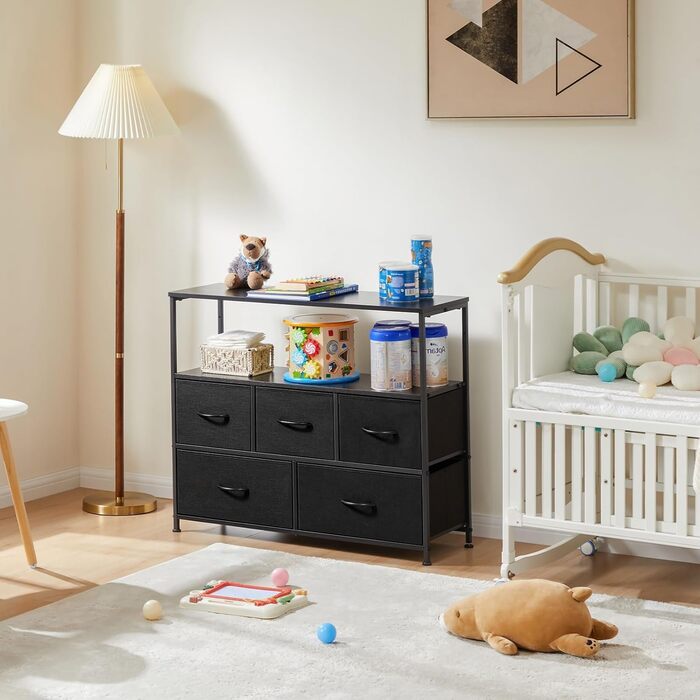 DUMOS Chest of Drawers with Drawers - Chests of Drawers & Sideboards for Bedrooms Suitable, Chest of Drawers with 9 Drawers, Fabric Chest of Drawers with Stable Steel Frame, Ideal for Bedrooms, Living Rooms (Black) (5 TV Drawers Black)