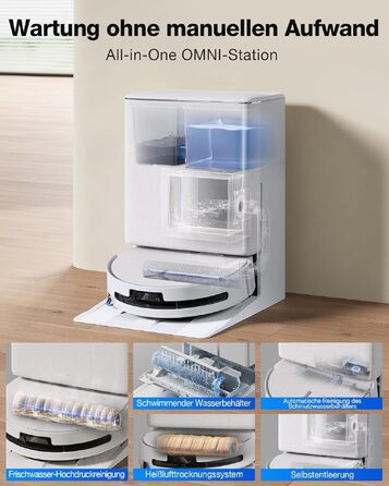 Робот-пилосос з функцією вологого прибирання ECOVACS T90 PRO Omni, 30 000 Па, PowerBoost, матовий білий