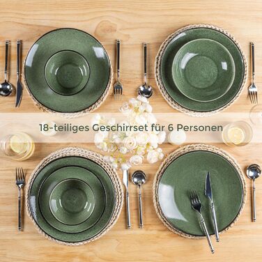 Набір посуду GBhome з реактивної глазурі для 6 осіб (18 предметів), ручна робота, кераміка, безпечний для мікрохвильовки та посудомийної машини, набір тарілок та мисок