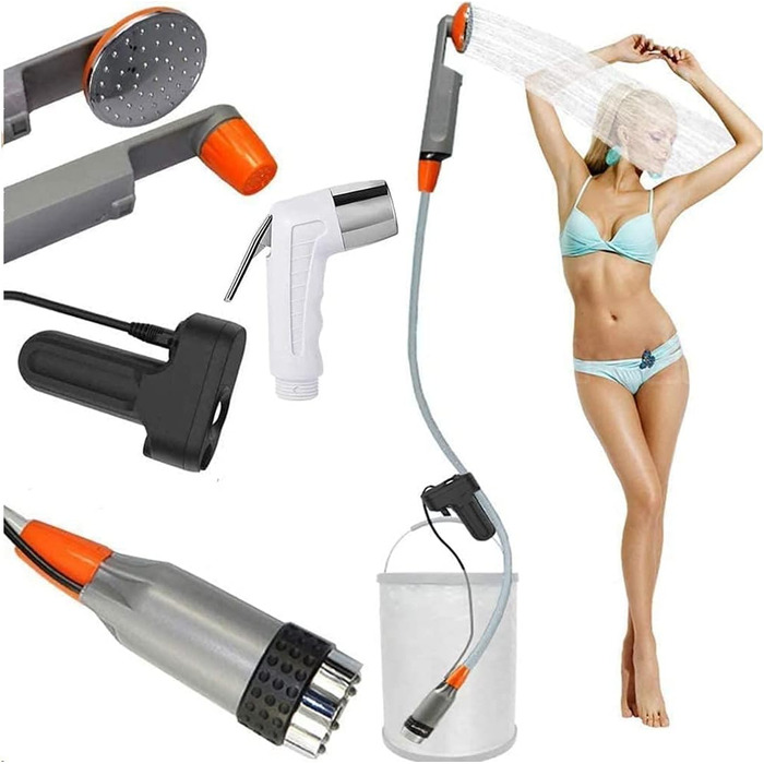 Набір для душу в кемпінг Zooma з насосом, портативний душ для відпочинку на природі, душ для саду та вулиці, акумуляторний душ для кемпінгу (Оранжевий 3)