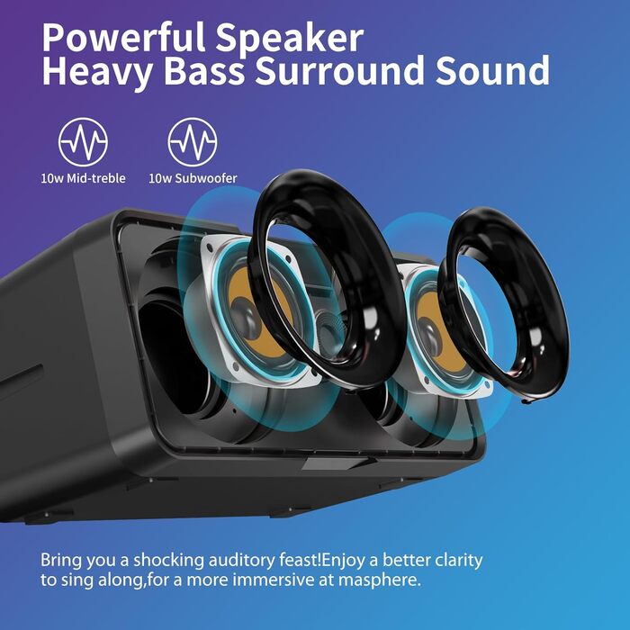 Портативна караоке-машина з Bluetooth, 20W, 2 бездротові мікрофони, PA-система для дому, вечірок, церкви, пікніка, на відкритому повітрі, чорний